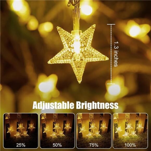 Battery operated star string lights 50 LED fairy lights warm white remote timer - Picture 5 of 7